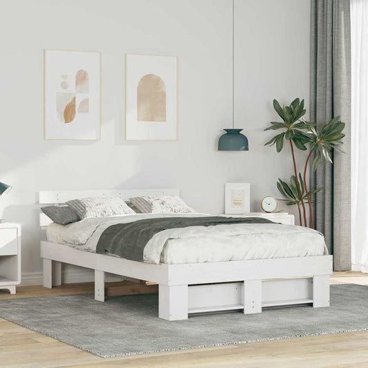 vidaXL Bed Frame with Headboard White 135 x 190 cm Solid Pine Wood