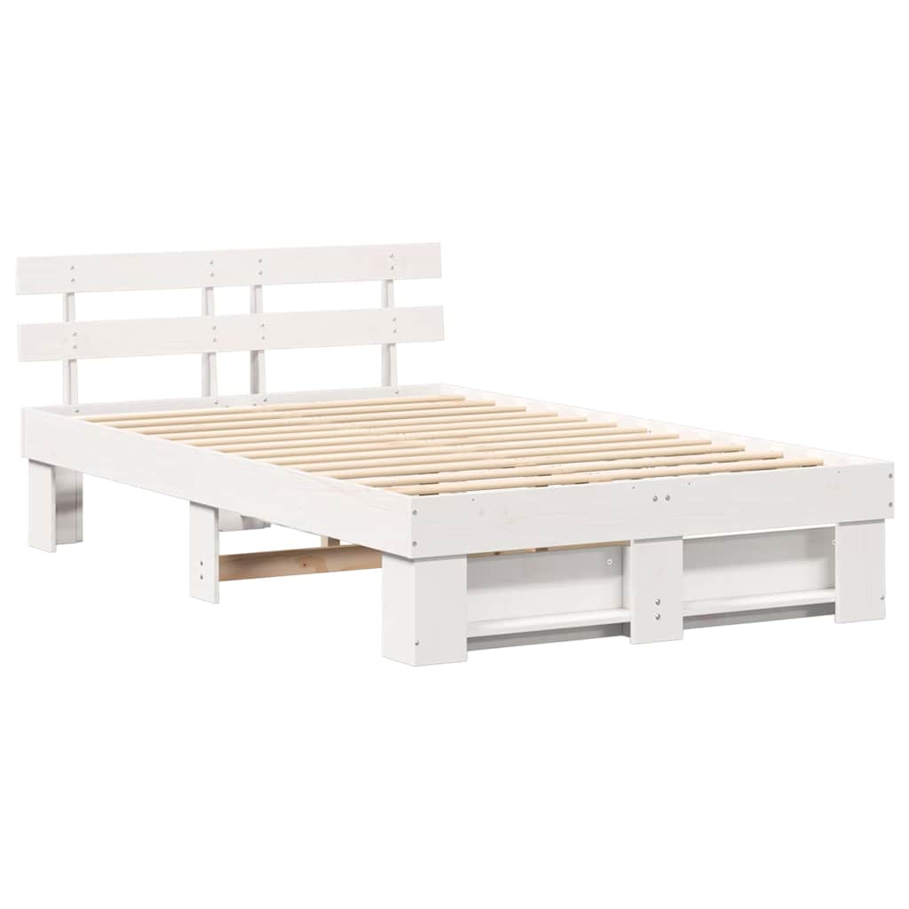 vidaXL Bed Frame with Headboard White 135 x 190 cm Solid Pine Wood