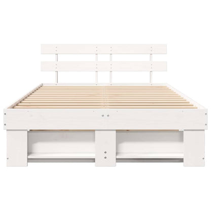vidaXL Bed Frame with Headboard White 135 x 190 cm Solid Pine Wood