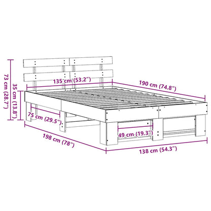 vidaXL Bed Frame with Headboard Wax Brown 135 x 190 cm Solid Pine Wood