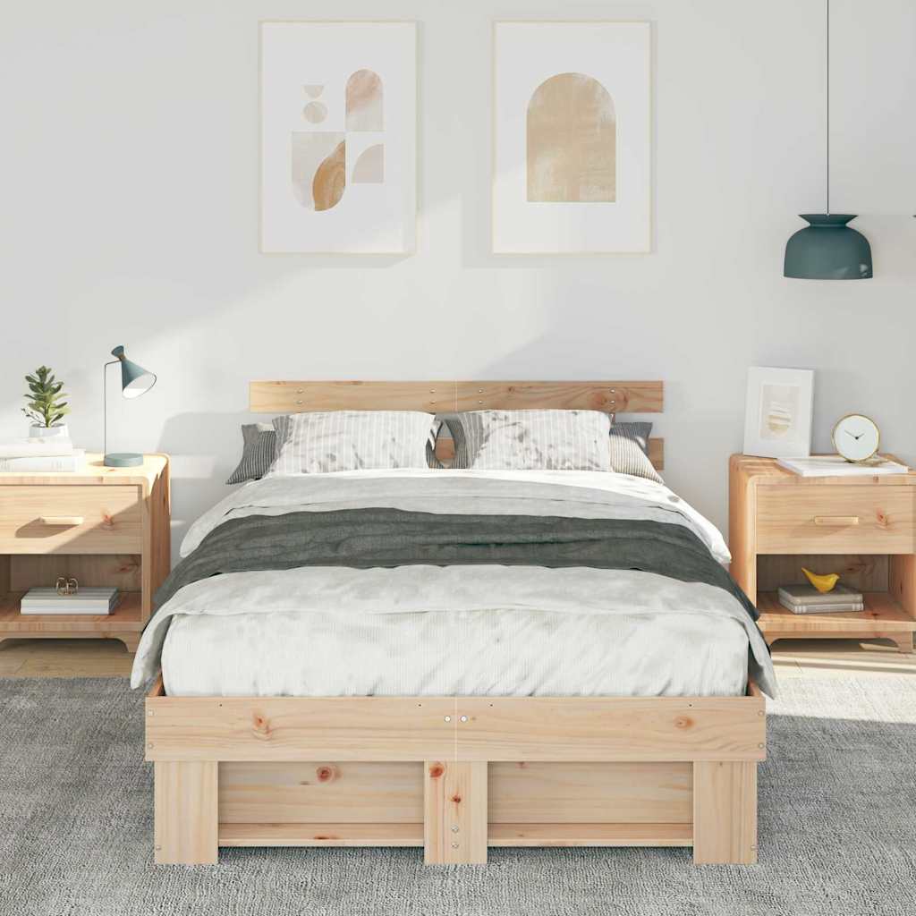 vidaXL Bed Frame with Headboard Brown 120 x 190 cm Solid Pine Wood