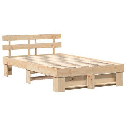 vidaXL Bed Frame with Headboard Brown 120 x 190 cm Solid Pine Wood