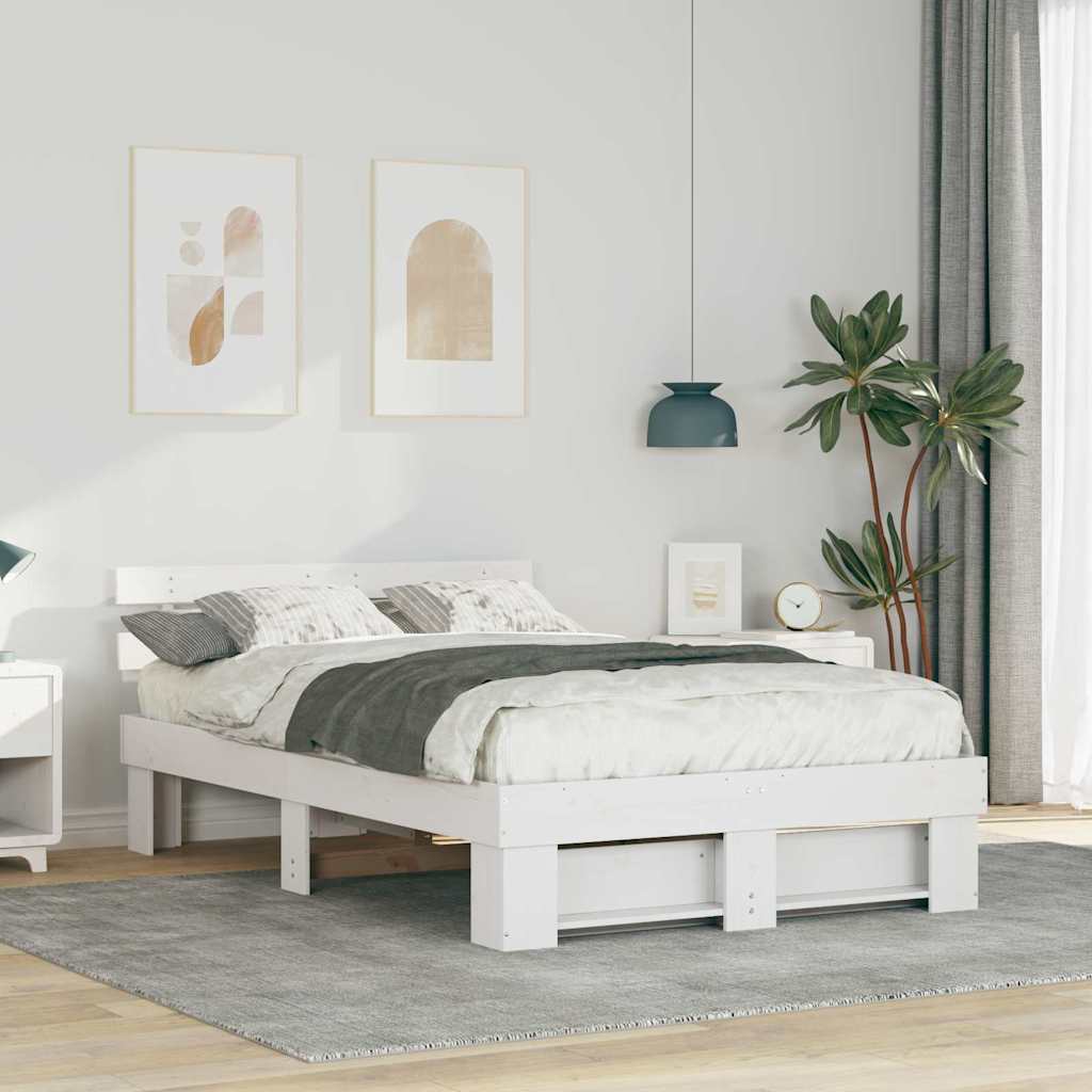 vidaXL Bed Frame with Headboard White 120 x 190 cm Solid Pine Wood