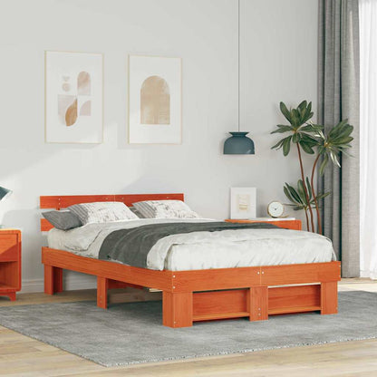vidaXL Bed Frame with Headboard Wax Brown 120 x 190 cm Solid Pine Wood