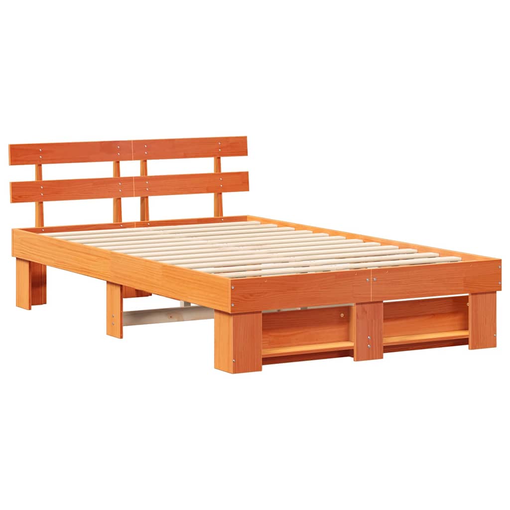 vidaXL Bed Frame with Headboard Wax Brown 120 x 190 cm Solid Pine Wood