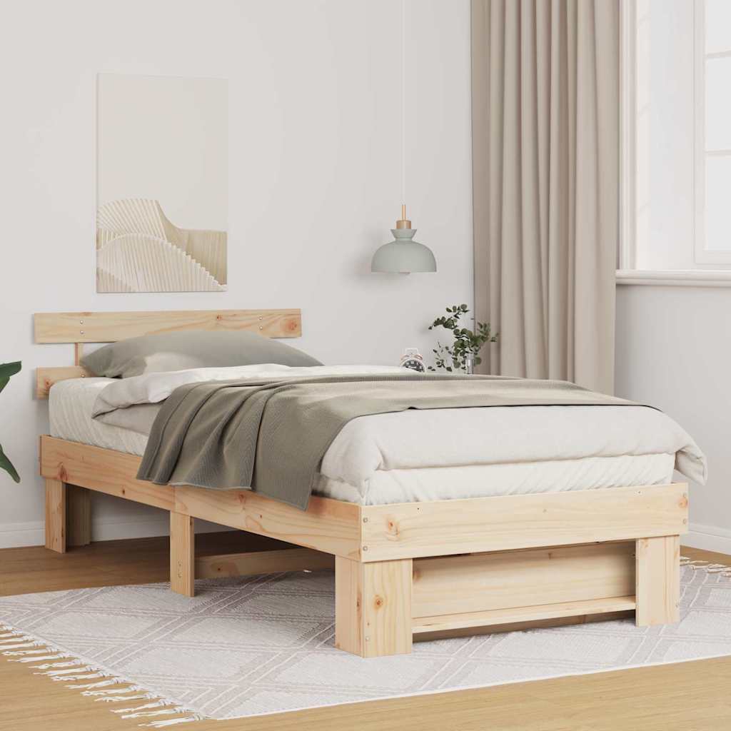 vidaXL Bed Frame with Headboard Brown 100 x 200 cm Solid Pine Wood