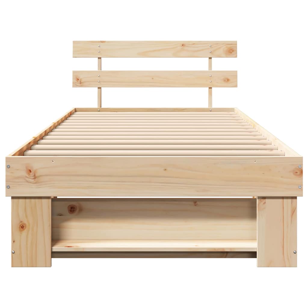 vidaXL Bed Frame with Headboard Brown 100 x 200 cm Solid Pine Wood