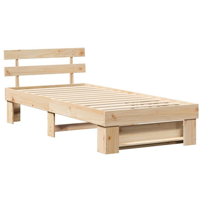 vidaXL Bed Frame with Headboard Brown 90 x 200 cm Solid Pine Wood