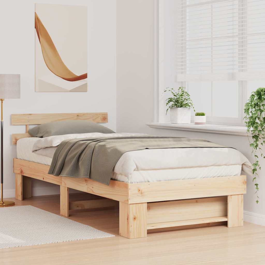vidaXL Bed Frame with Headboard Brown 80 x 200 cm Solid Pine Wood