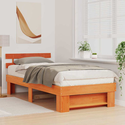 vidaXL Bed Frame with Headboard Wax Brown 80 x 200 cm Solid Pine Wood