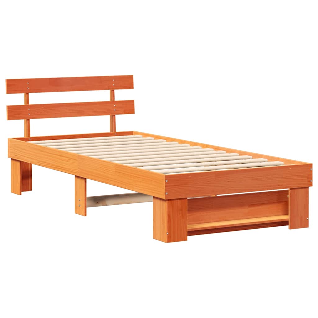 vidaXL Bed Frame with Headboard Wax Brown 75 x 190 cm Solid Pine Wood