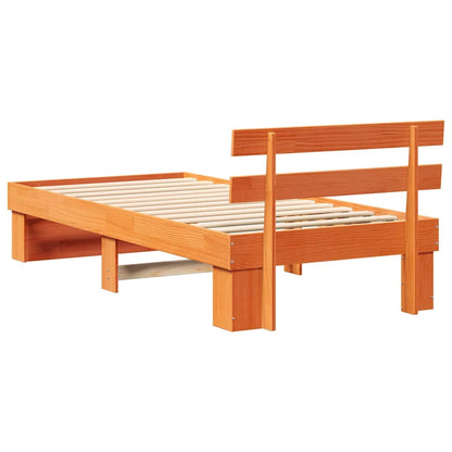 vidaXL Bed Frame with Headboard Wax Brown 75 x 190 cm Solid Pine Wood