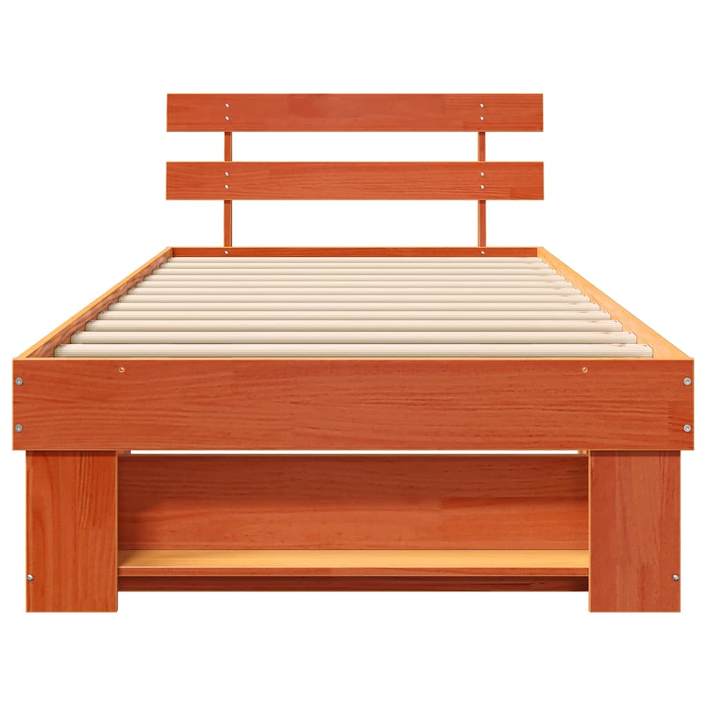 vidaXL Bed Frame with Headboard Wax Brown 75 x 190 cm Solid Pine Wood