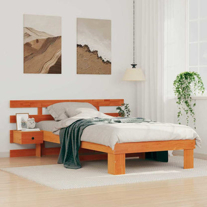 vidaXL Bed Frame with Headboard Wax Brown 90 x 200 cm Solid Pine Wood