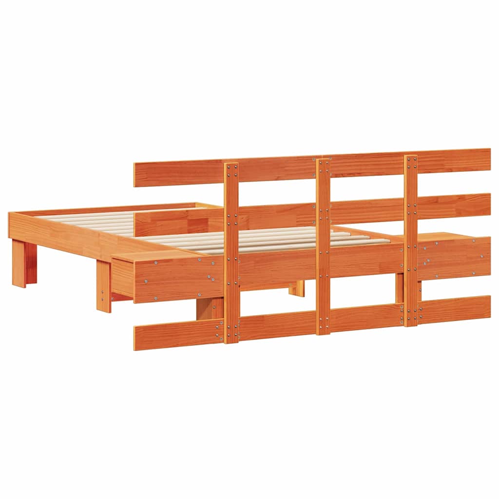 vidaXL Bed Frame with Headboard Wax Brown 90 x 200 cm Solid Pine Wood