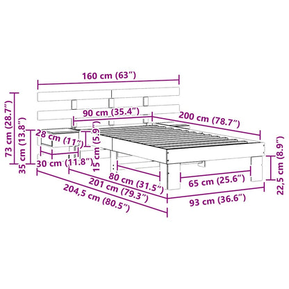 vidaXL Bed Frame with Headboard Wax Brown 90 x 200 cm Solid Pine Wood