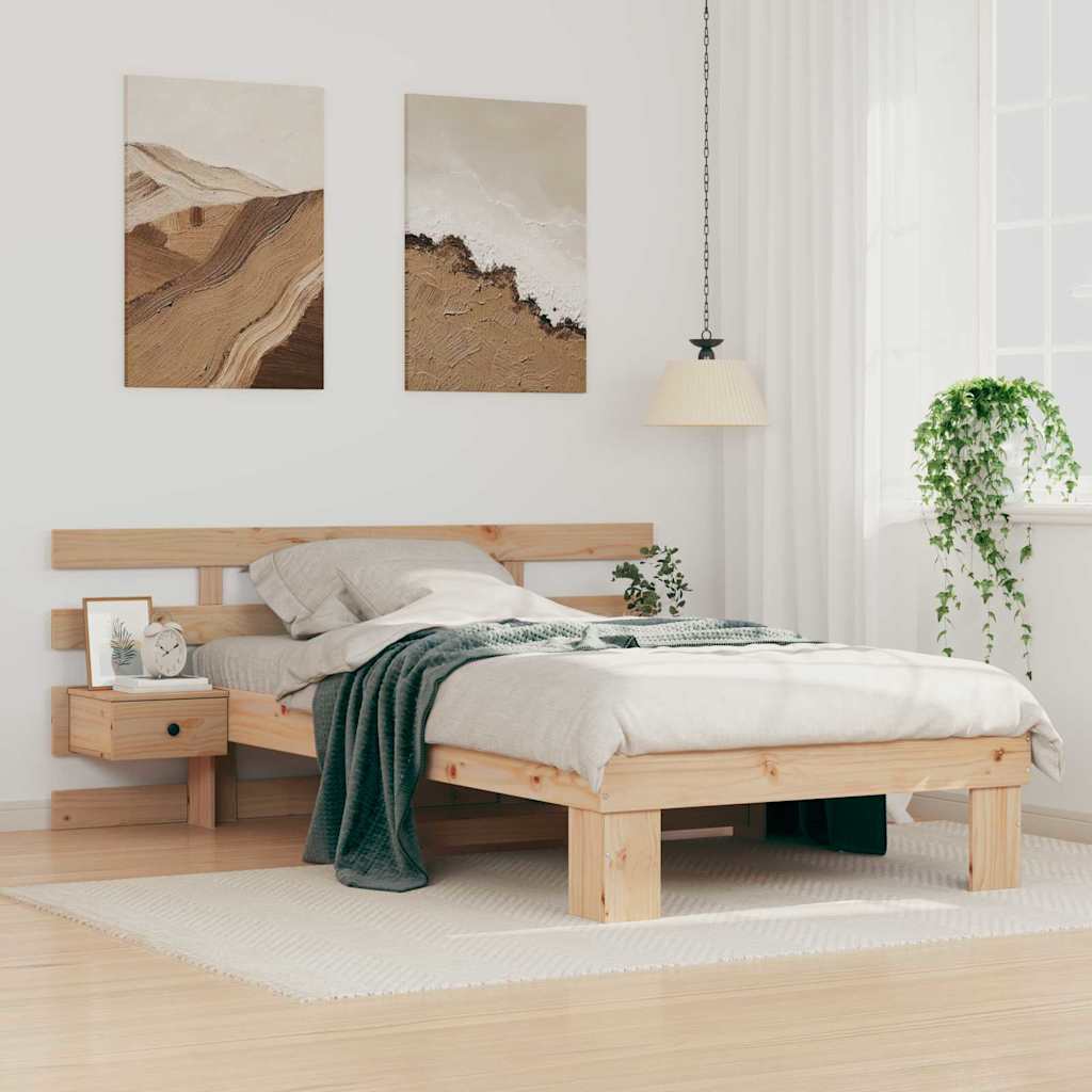 vidaXL Bed Frame with Headboard Brown 90 x 190 cm Solid Pine Wood