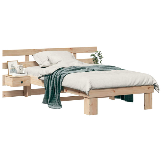 vidaXL Bed Frame with Headboard Brown 90 x 190 cm Solid Pine Wood
