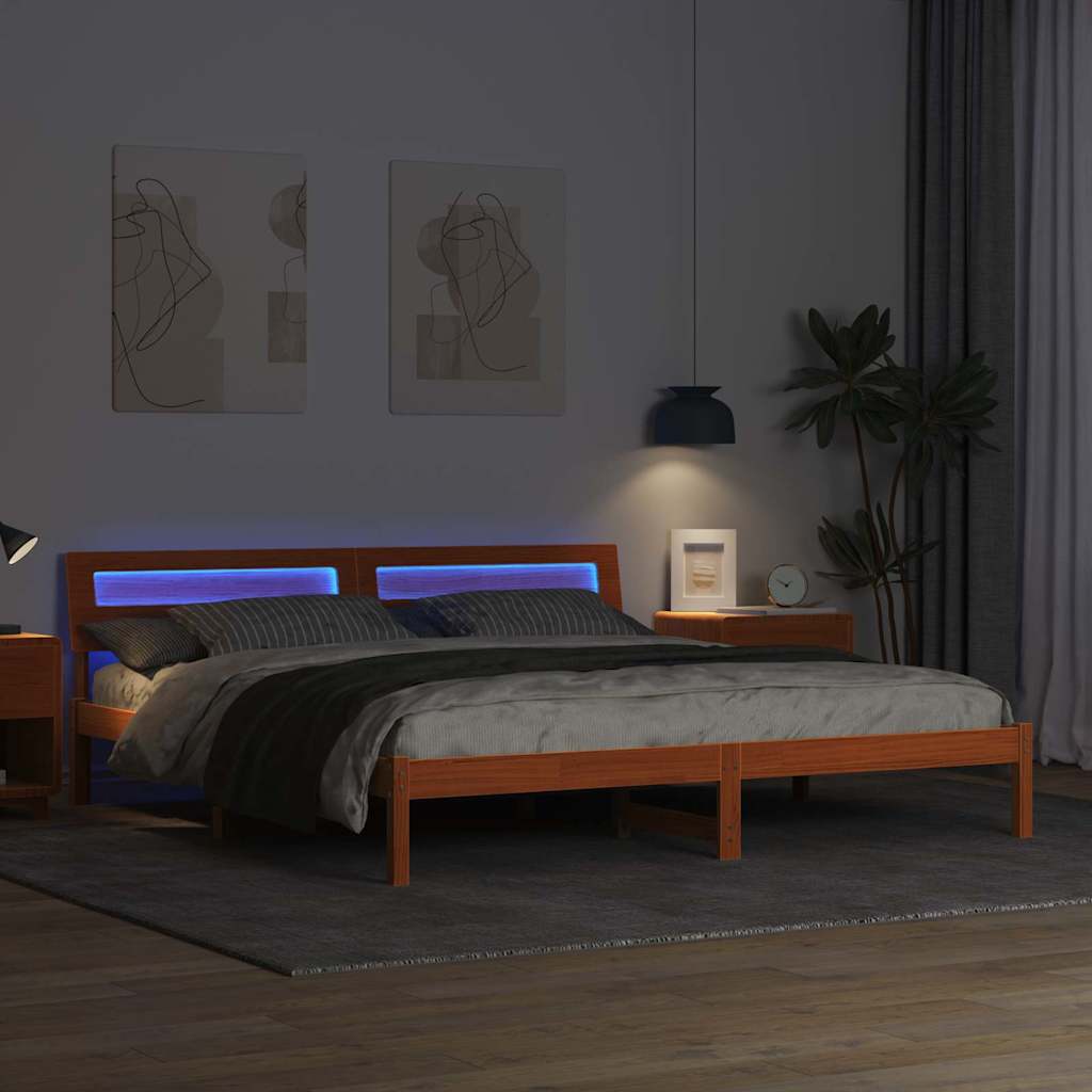 vidaXL Bed Frame with Headboard Wax Brown 180 x 200 cm Solid Pine Wood
