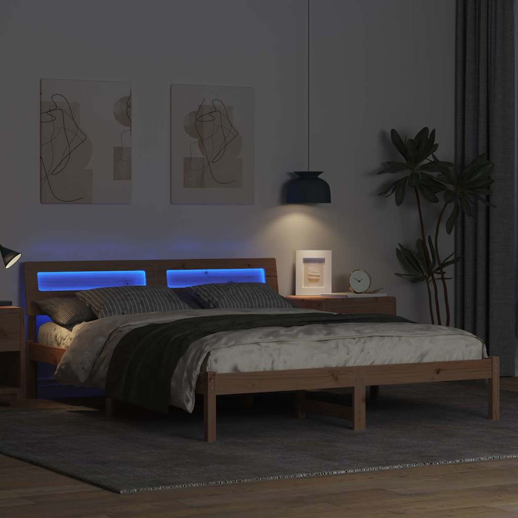 vidaXL Bed Frame with Headboard Brown 160 x 200 cm Solid Pine Wood