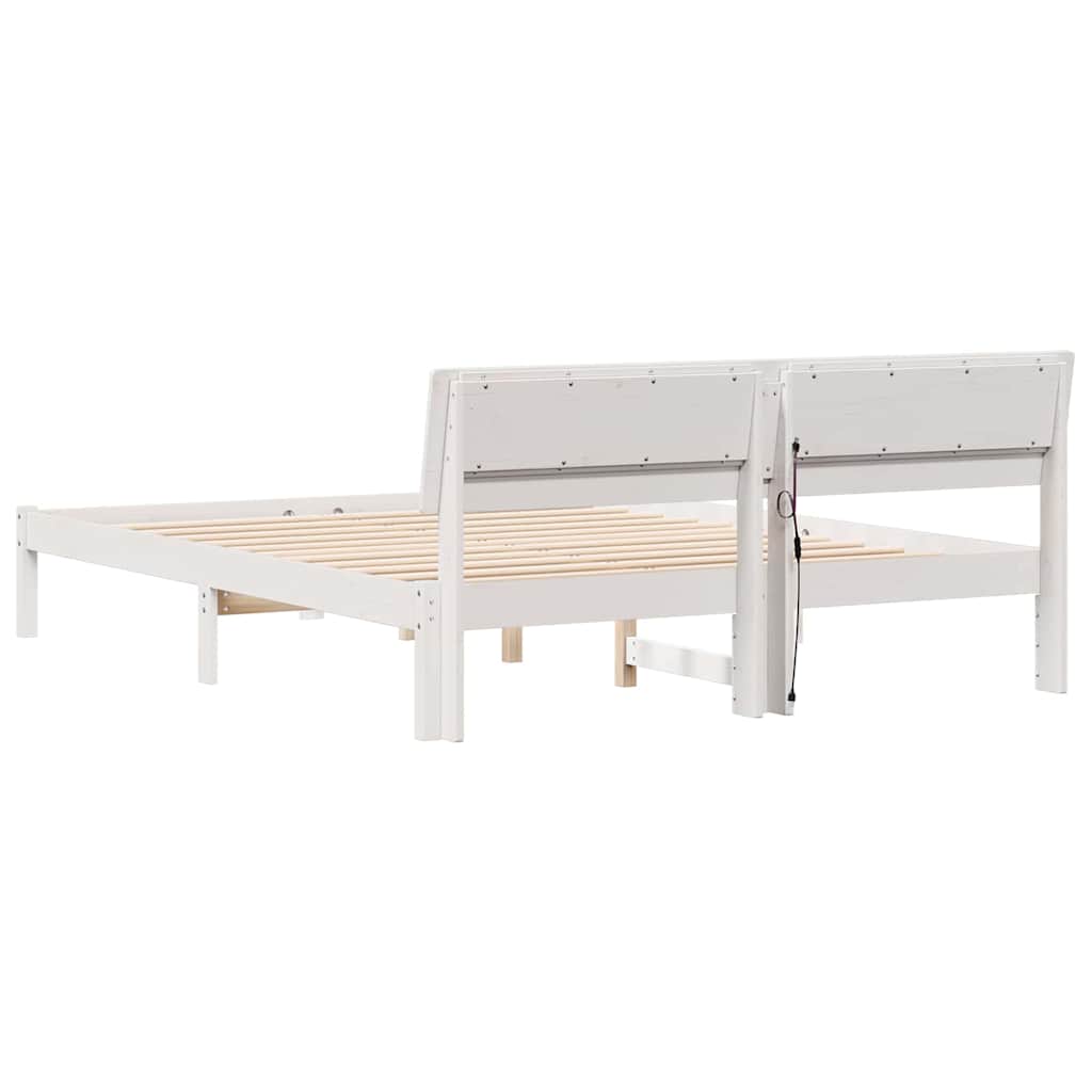 vidaXL Bed Frame with Headboard White 160 x 200 cm Solid Pine Wood