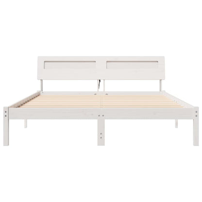 vidaXL Bed Frame with Headboard White 160 x 200 cm Solid Pine Wood