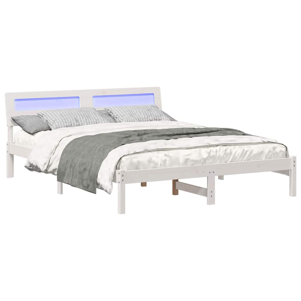 vidaXL Bed Frame with Headboard White 160 x 200 cm Solid Pine Wood