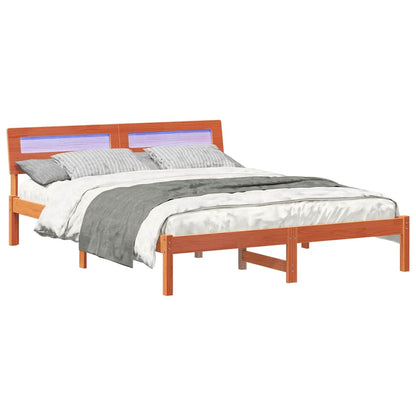vidaXL Bed Frame with Headboard Wax Brown 160 x 200 cm Solid Pine Wood