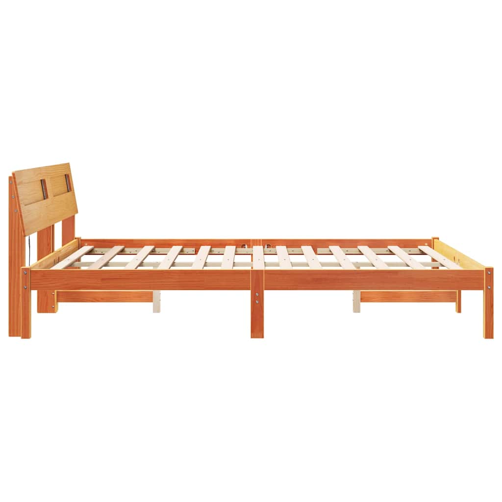 vidaXL Bed Frame with Headboard Wax Brown 160 x 200 cm Solid Pine Wood