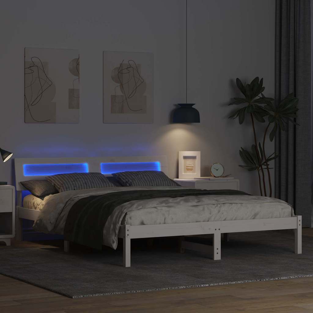 vidaXL Bed Frame with Headboard White 150 x 200 cm Solid Pine Wood