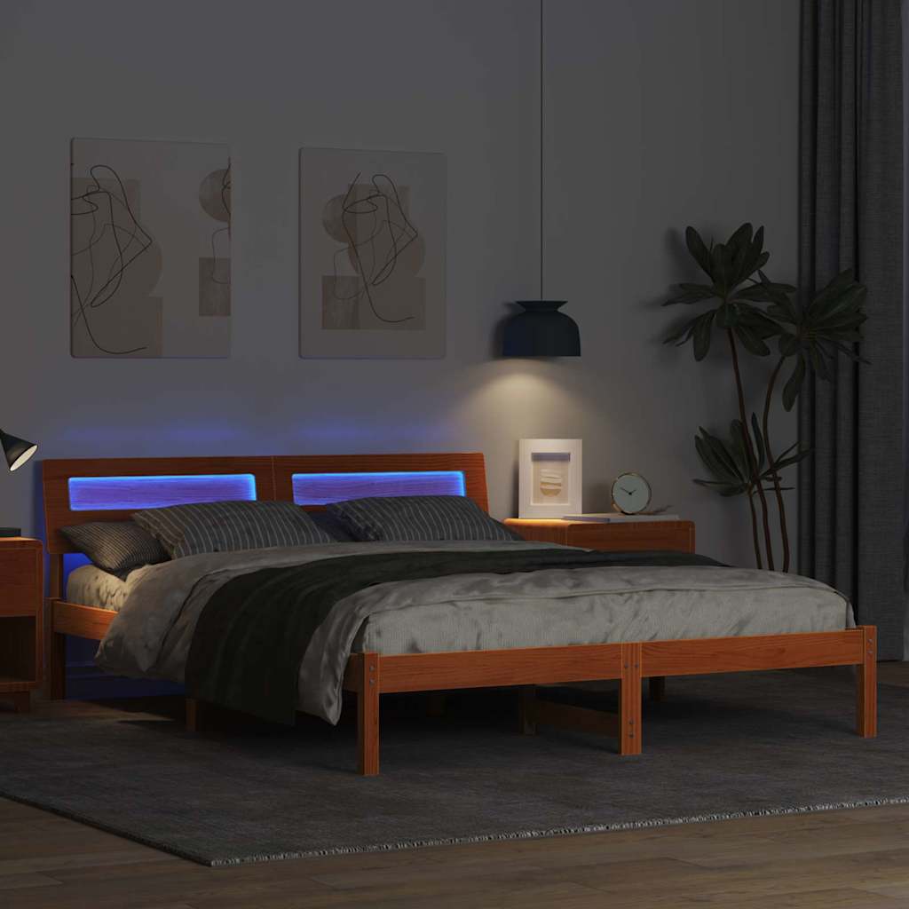 vidaXL Bed Frame with Headboard Wax Brown 150 x 200 cm Solid Pine Wood