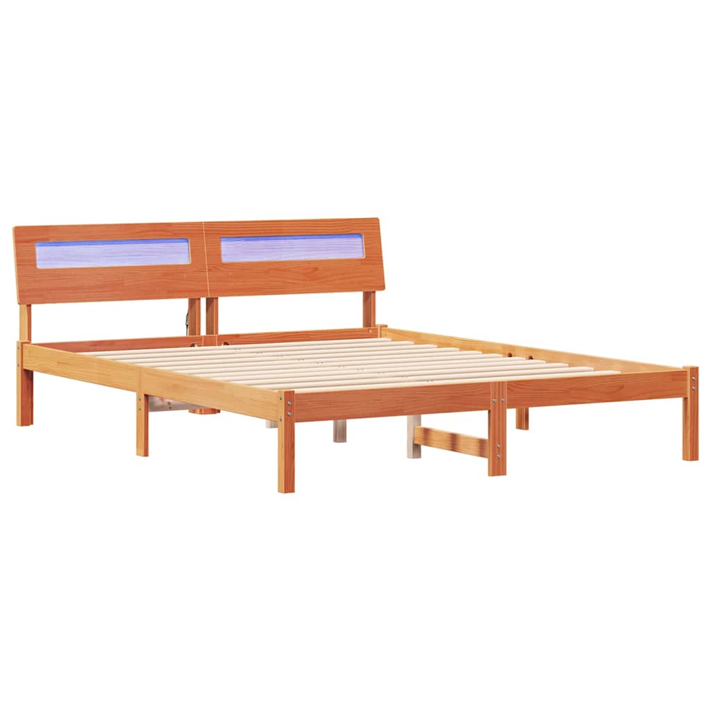 vidaXL Bed Frame with Headboard Wax Brown 150 x 200 cm Solid Pine Wood