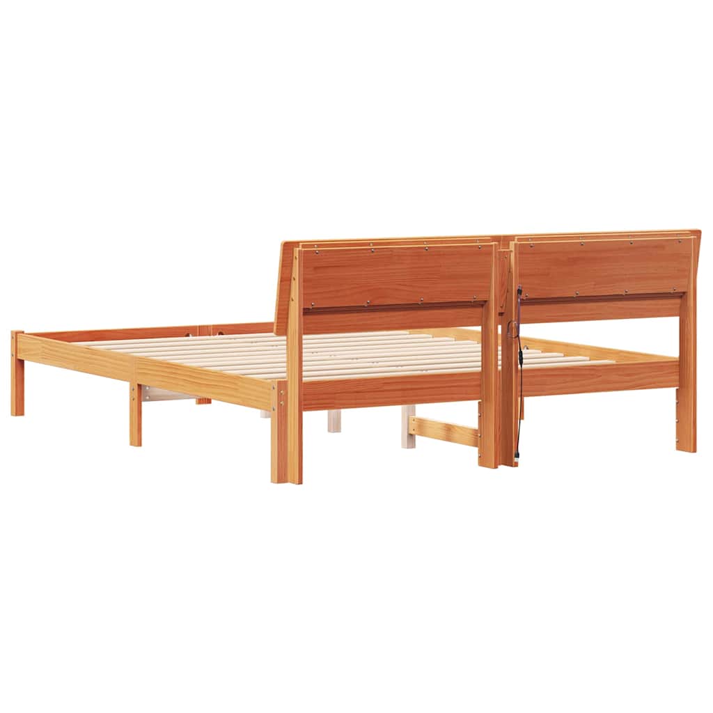 vidaXL Bed Frame with Headboard Wax Brown 150 x 200 cm Solid Pine Wood