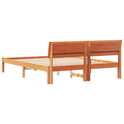 vidaXL Bed Frame with Headboard Wax Brown 150 x 200 cm Solid Pine Wood