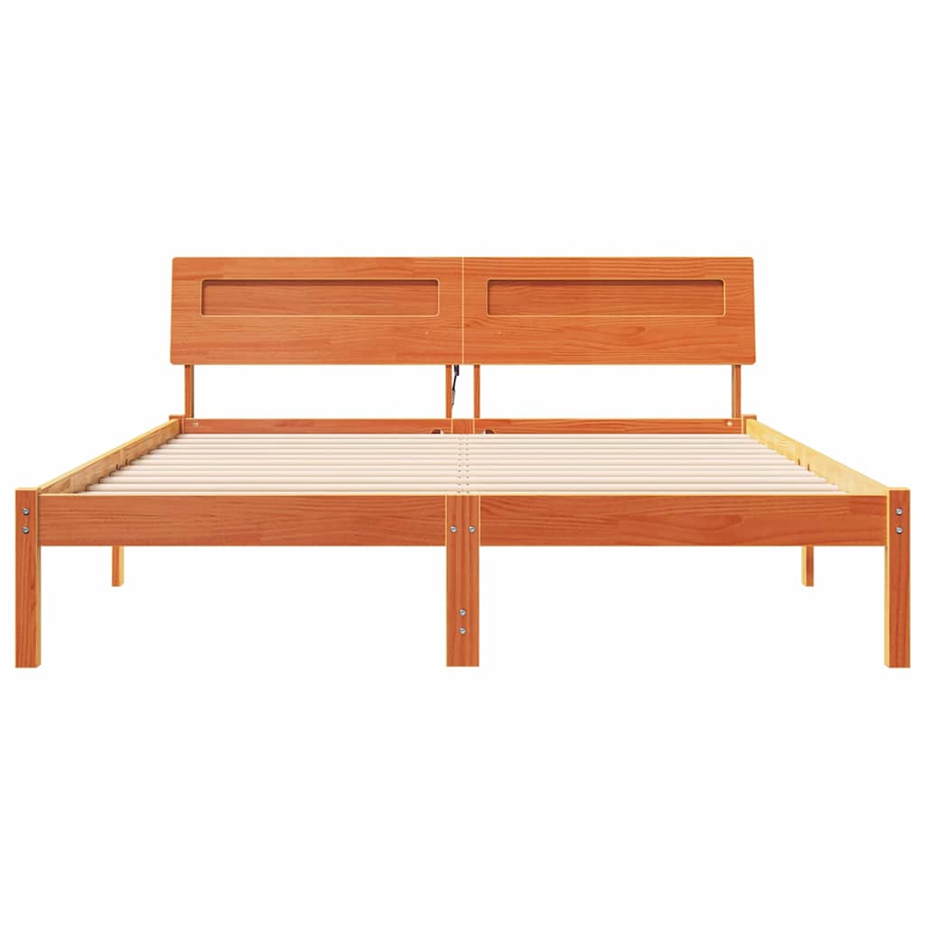 vidaXL Bed Frame with Headboard Wax Brown 150 x 200 cm Solid Pine Wood