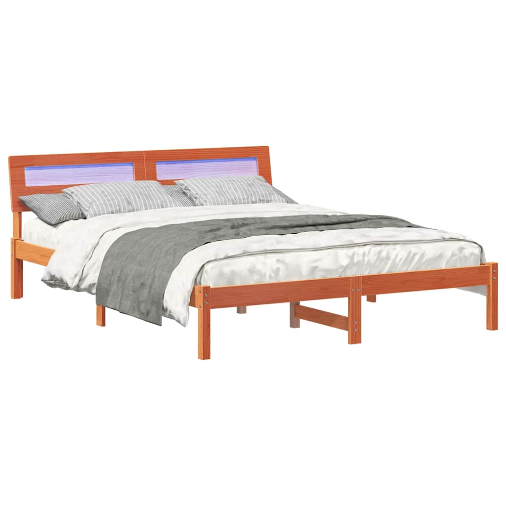 vidaXL Bed Frame with Headboard Wax Brown 150 x 200 cm Solid Pine Wood