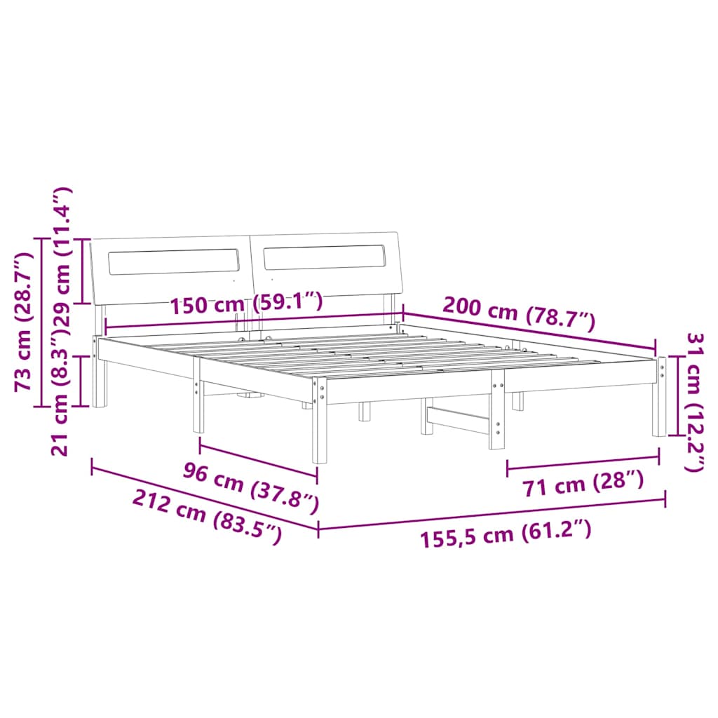 vidaXL Bed Frame with Headboard Wax Brown 150 x 200 cm Solid Pine Wood