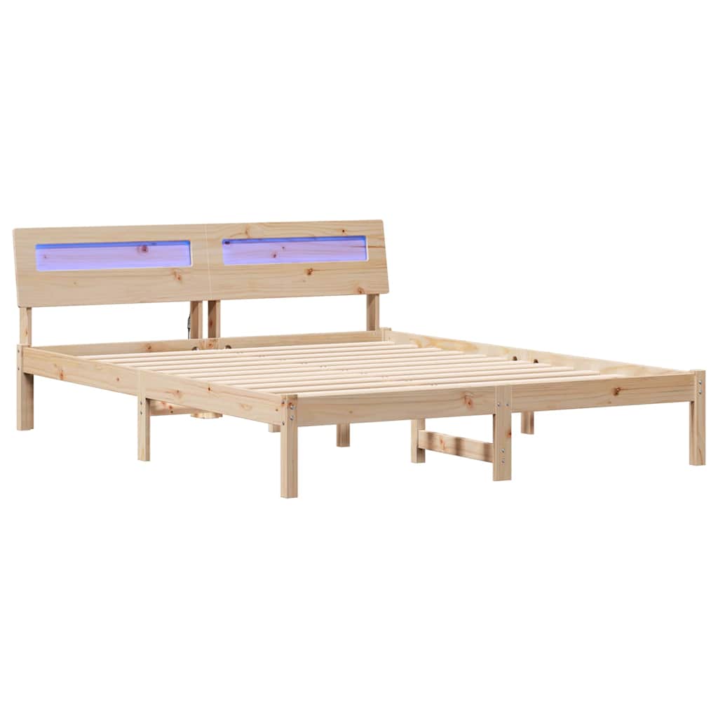 vidaXL Bed Frame with Headboard Brown 140 x 200 cm Solid Pine Wood