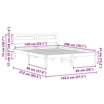 vidaXL Bed Frame with Headboard Wax Brown 140 x 200 cm Solid Pine Wood