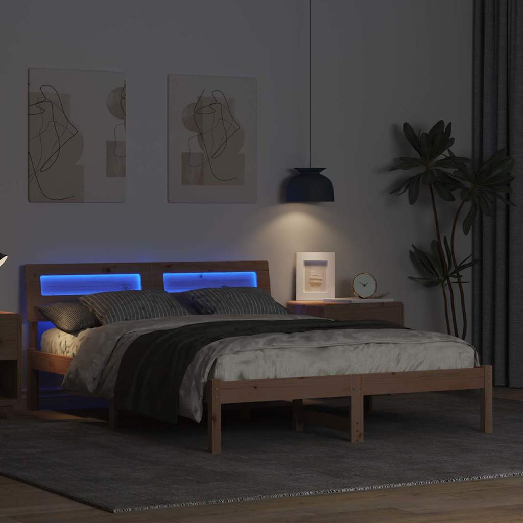 vidaXL Bed Frame with Headboard Brown 120 x 200 cm Solid Pine Wood