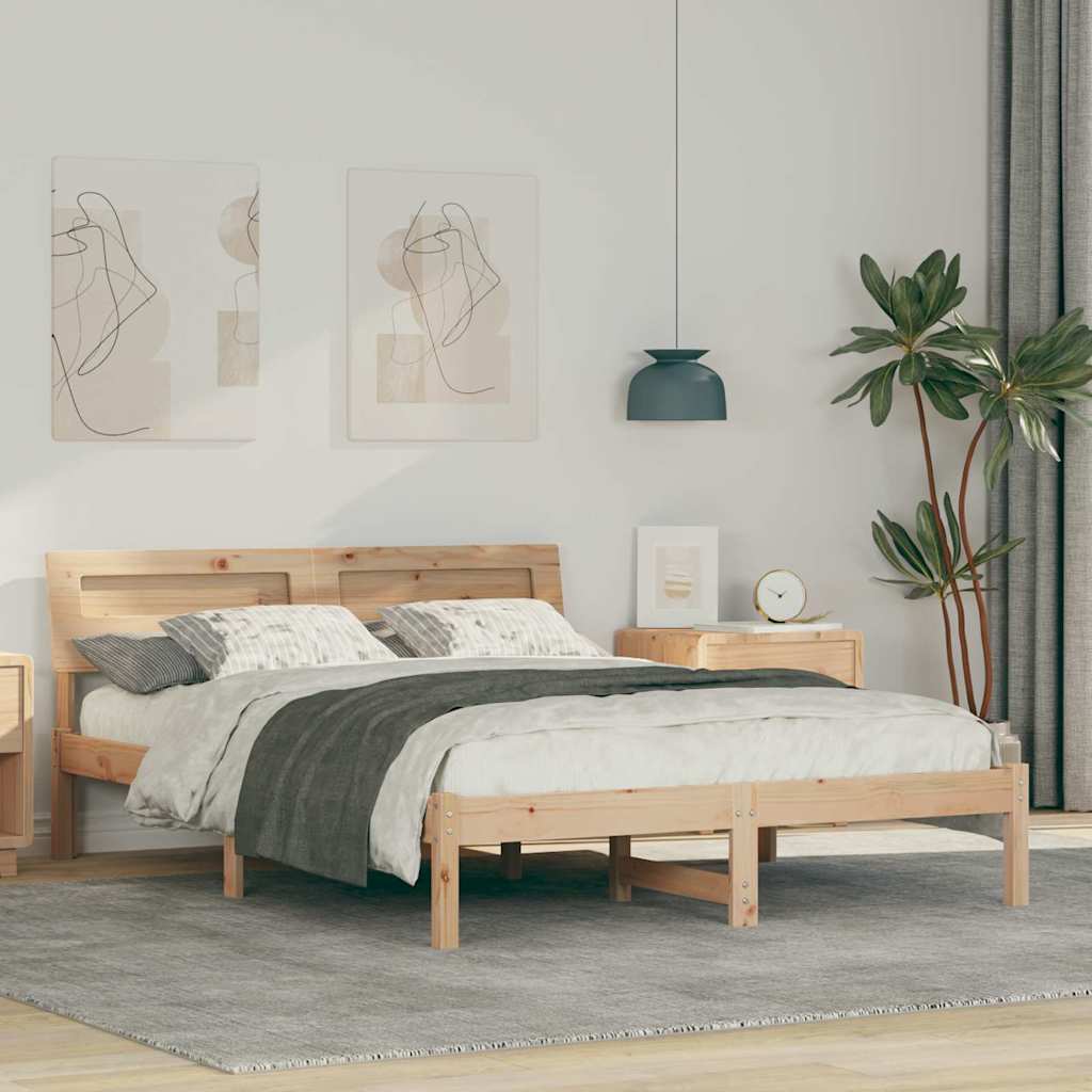 vidaXL Bed Frame with Headboard Brown 120 x 200 cm Solid Pine Wood