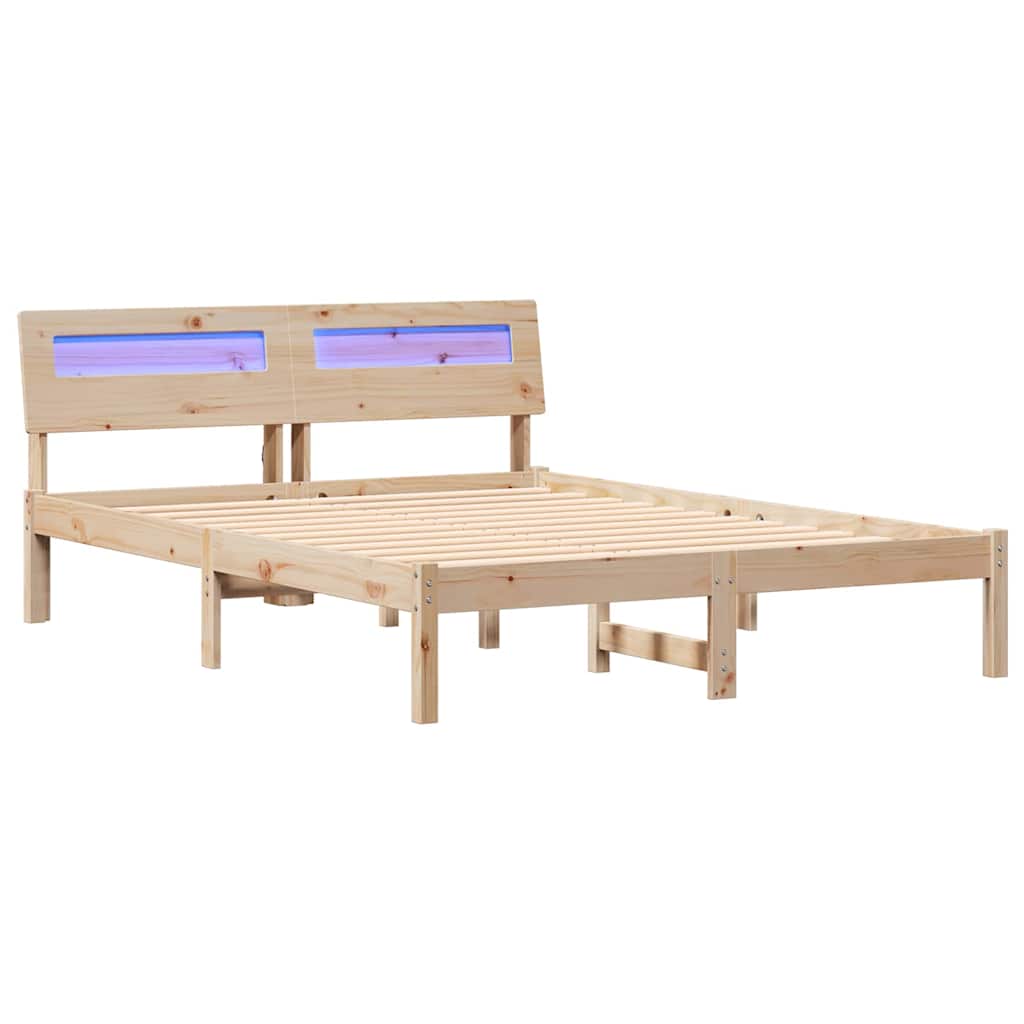 vidaXL Bed Frame with Headboard Brown 140 x 190 cm Solid Pine Wood