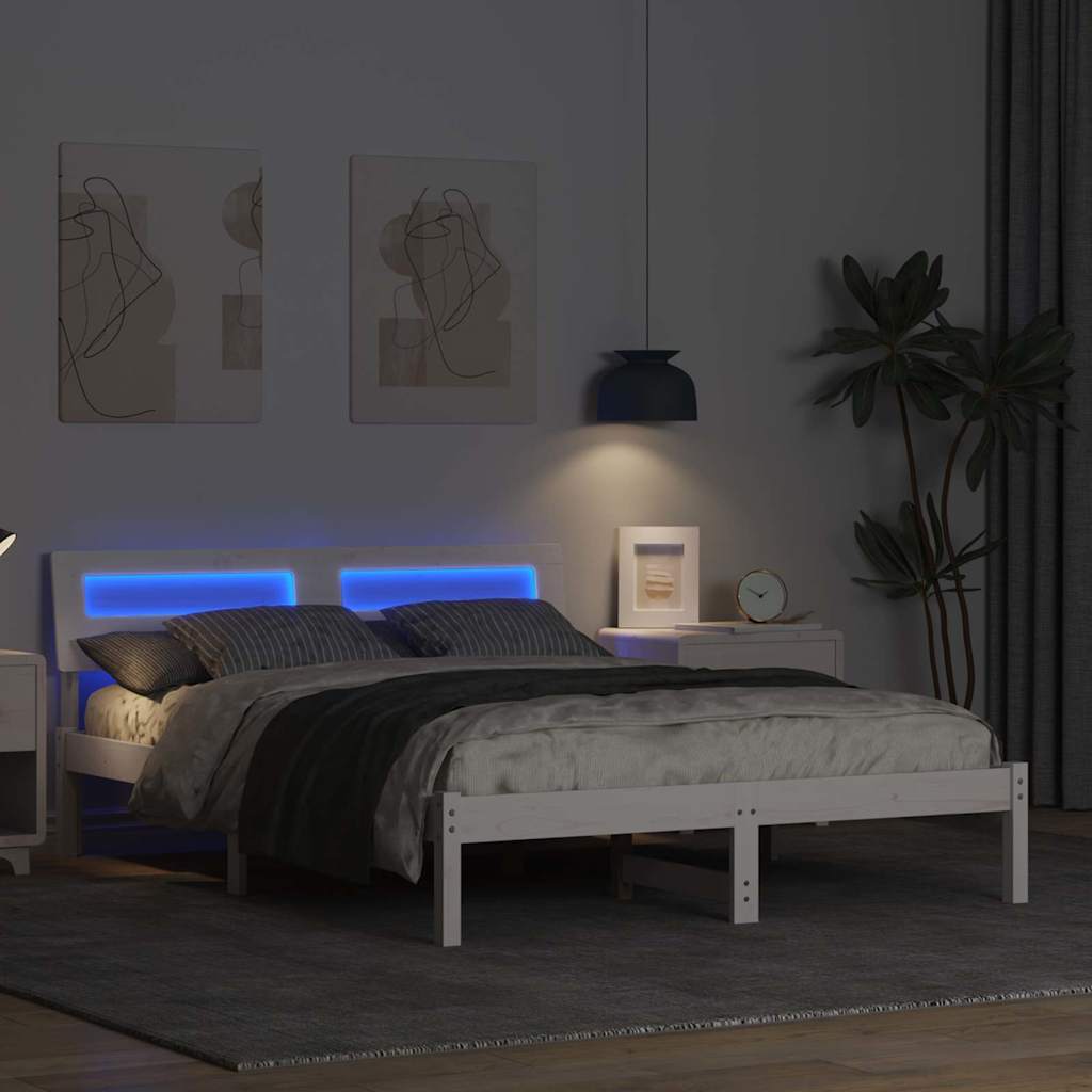 vidaXL Bed Frame with Headboard White 140 x 190 cm Solid Pine Wood