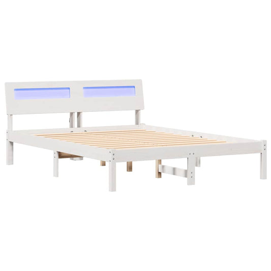 vidaXL Bed Frame with Headboard White 140 x 190 cm Solid Pine Wood