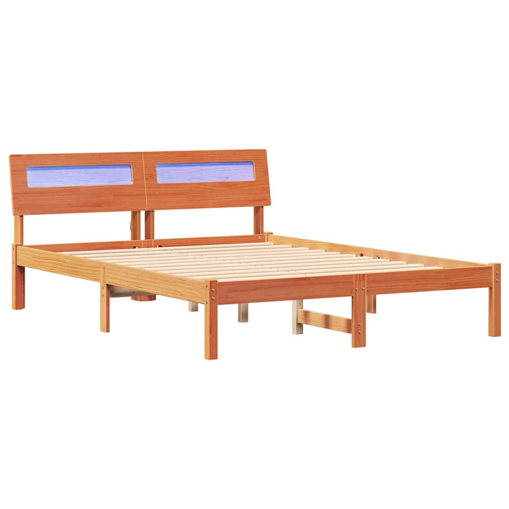vidaXL Bed Frame with Headboard Wax Brown 140 x 190 cm Solid Pine Wood