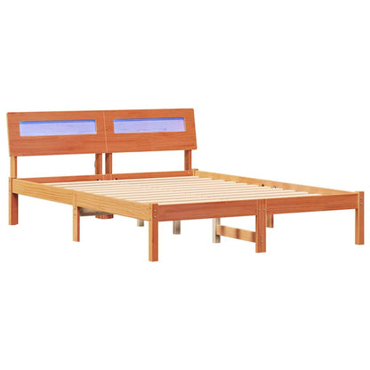 vidaXL Bed Frame with Headboard Wax Brown 140 x 190 cm Solid Pine Wood