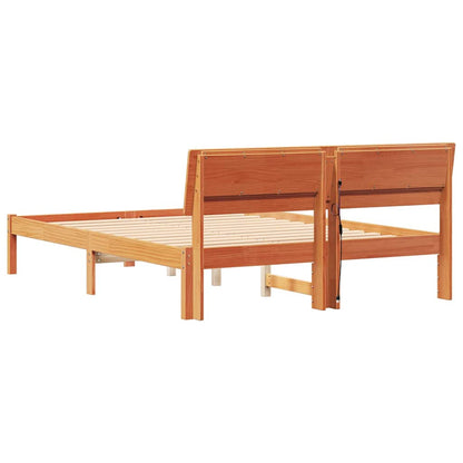 vidaXL Bed Frame with Headboard Wax Brown 140 x 190 cm Solid Pine Wood