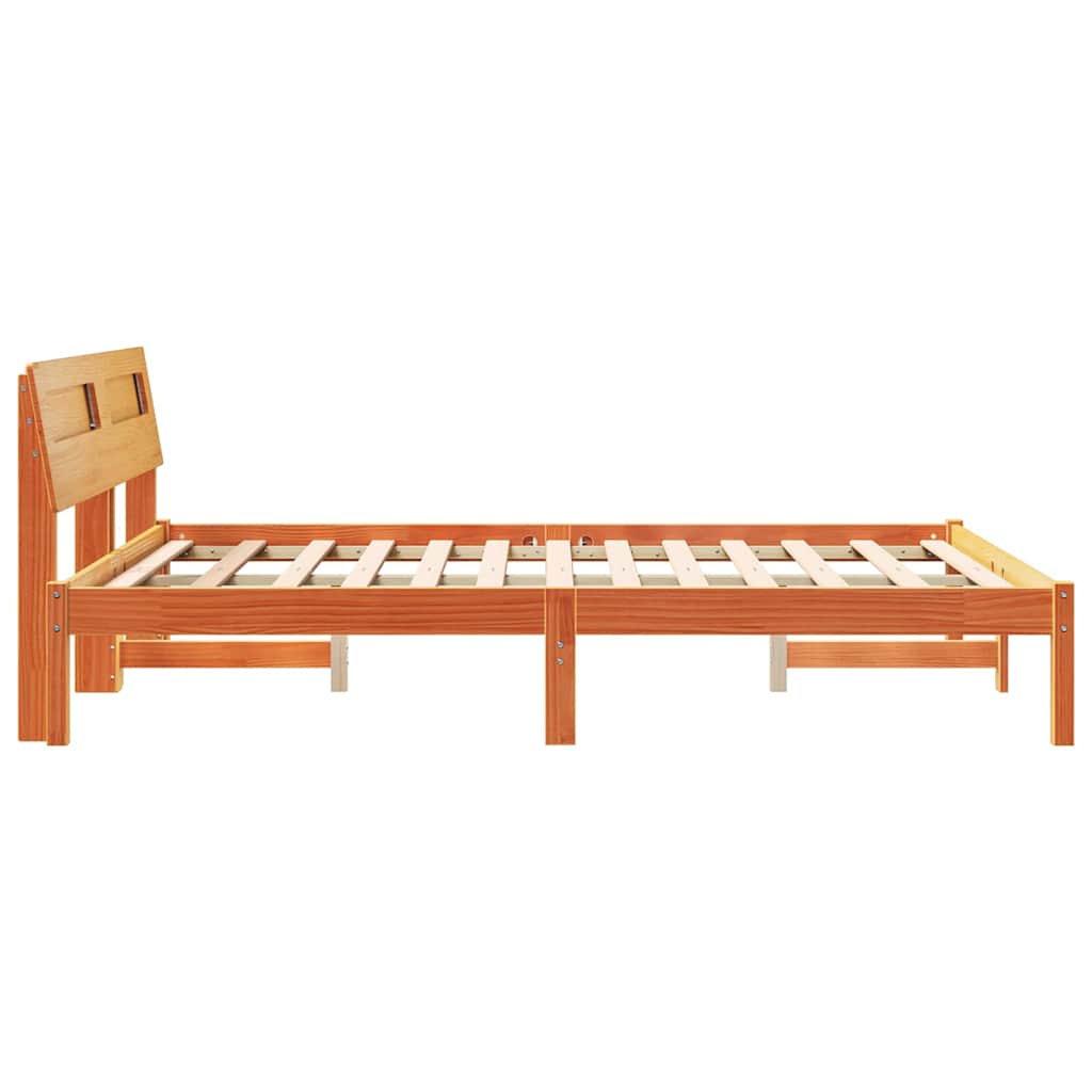 vidaXL Bed Frame with Headboard Wax Brown 140 x 190 cm Solid Pine Wood