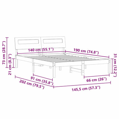 vidaXL Bed Frame with Headboard Wax Brown 140 x 190 cm Solid Pine Wood