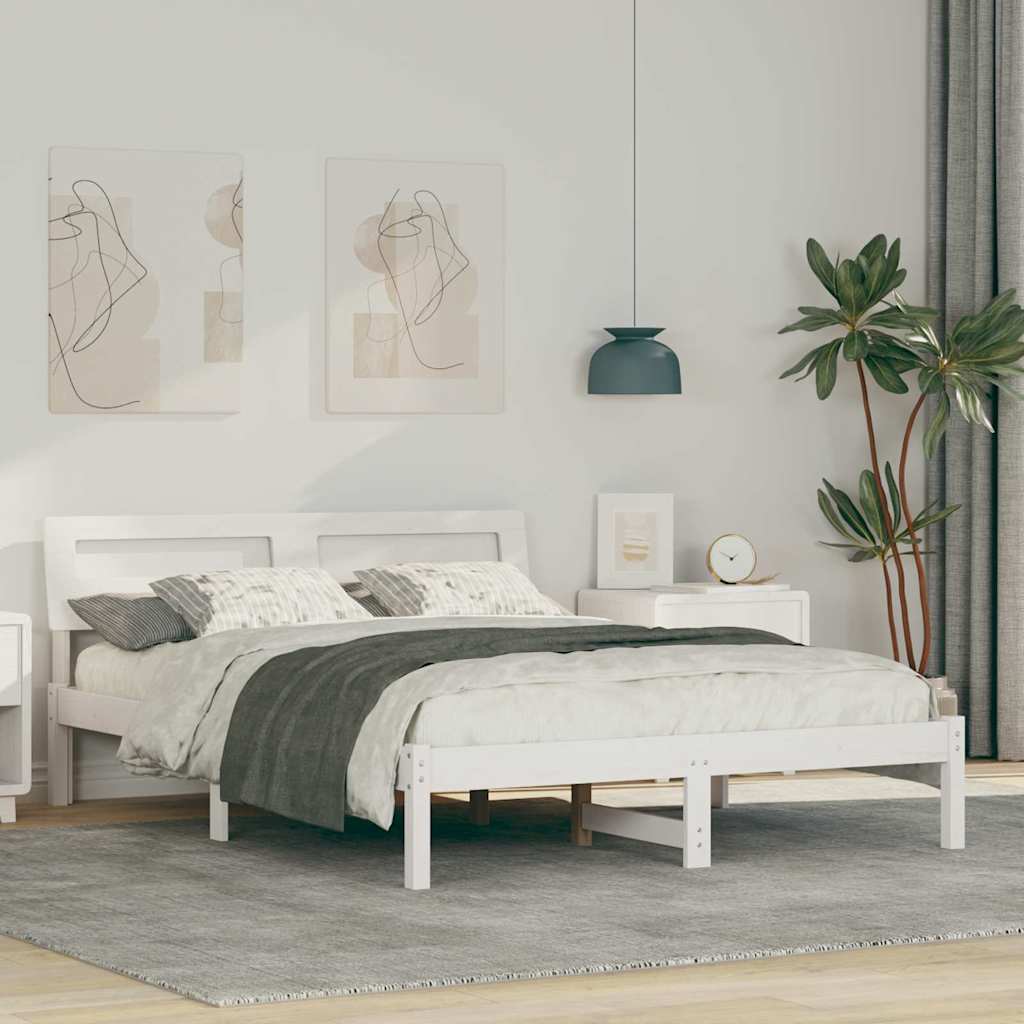 vidaXL Bed Frame with Headboard White 135 x 190 cm Solid Pine Wood